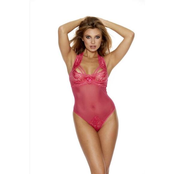 🦋B2G1🦋SHIRLEY OF HOLLYWOOD Sexy Radiant Stretch Lace Demi Cup Crotchless Teddy - Picture 1 of 4